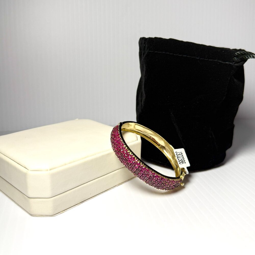 Gold Over 925 Sterling Silver Pave Ruby Topaz Stone Bangle Bracelet Bracelet.NWT